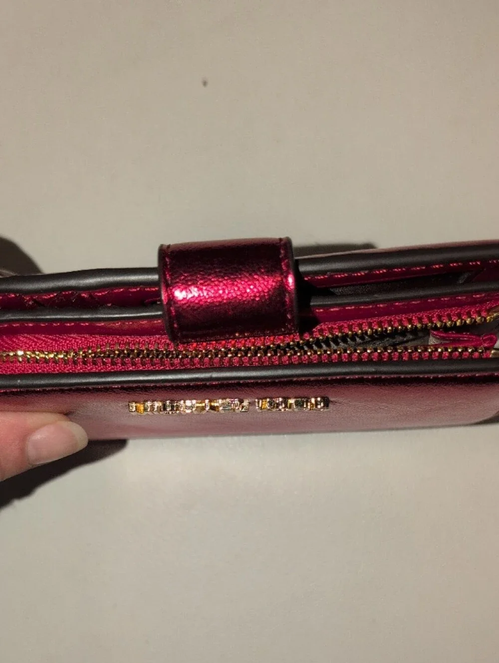 Michael Kors Metallic Scarlet Compact Wallet with Gold Logo